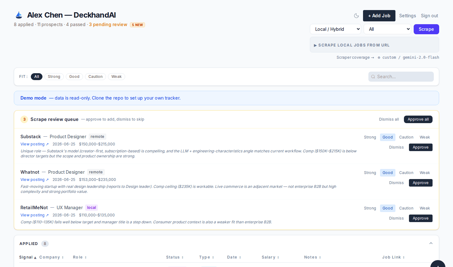 Job board — design user, light mode