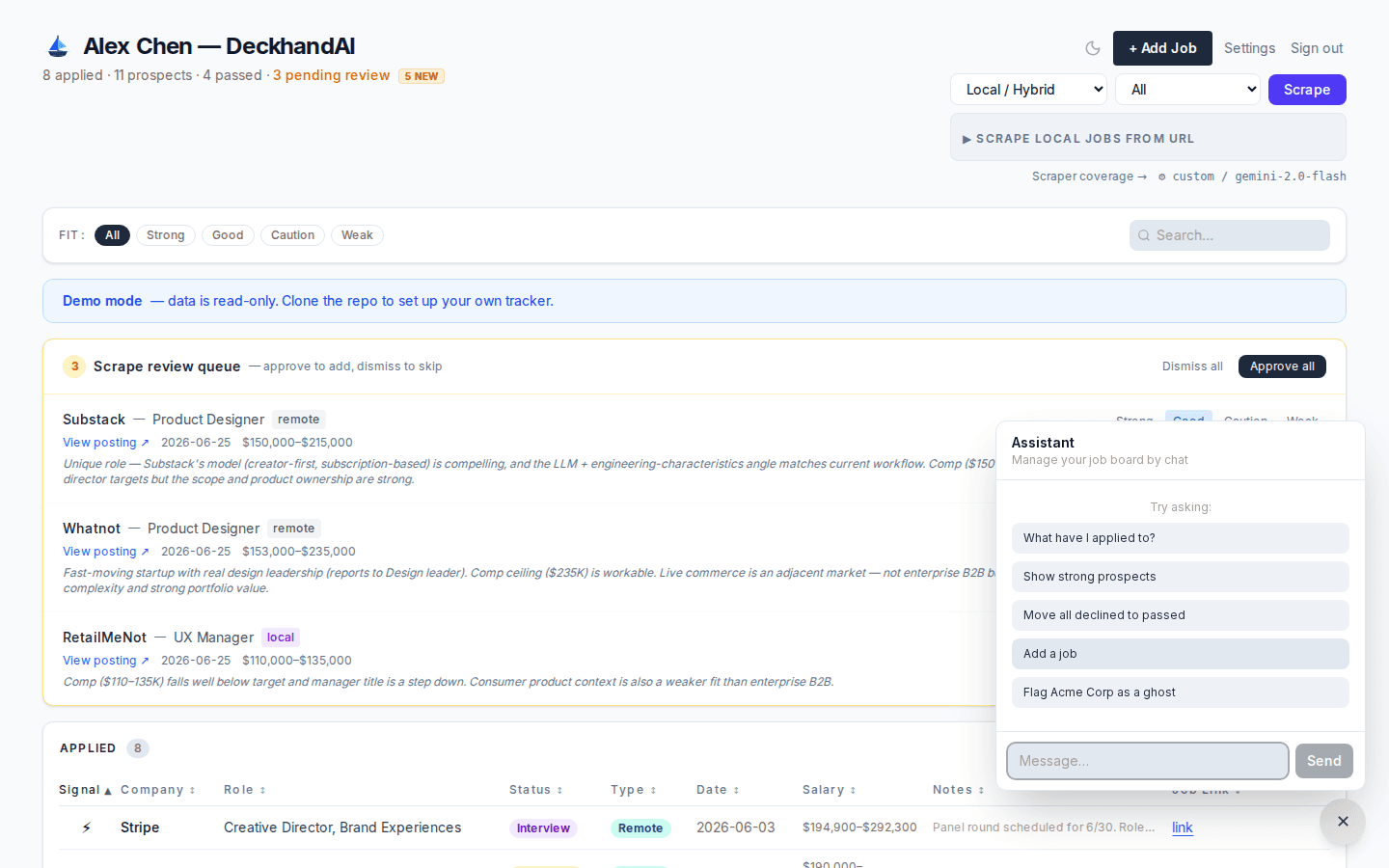 Chat assistant and scrape review queue