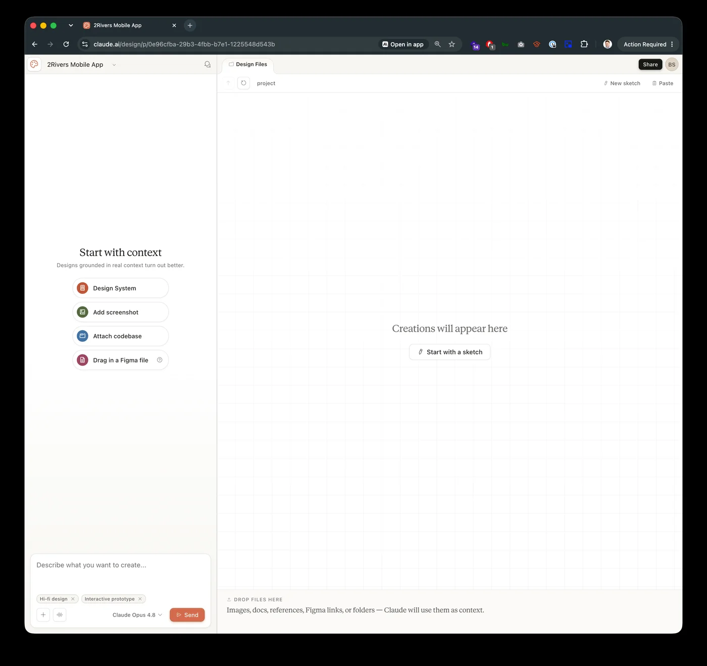 Claude open at claude.ai with the brand standards PDF and app screenshot attached, and the This Weekend screen prompt visible in the input field